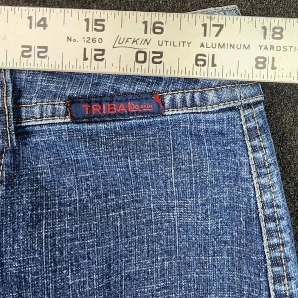 Tribal Denim A-Line Midi Skirt Blue‎ Womens Size 14 Stretch Paneled Jean Skirt